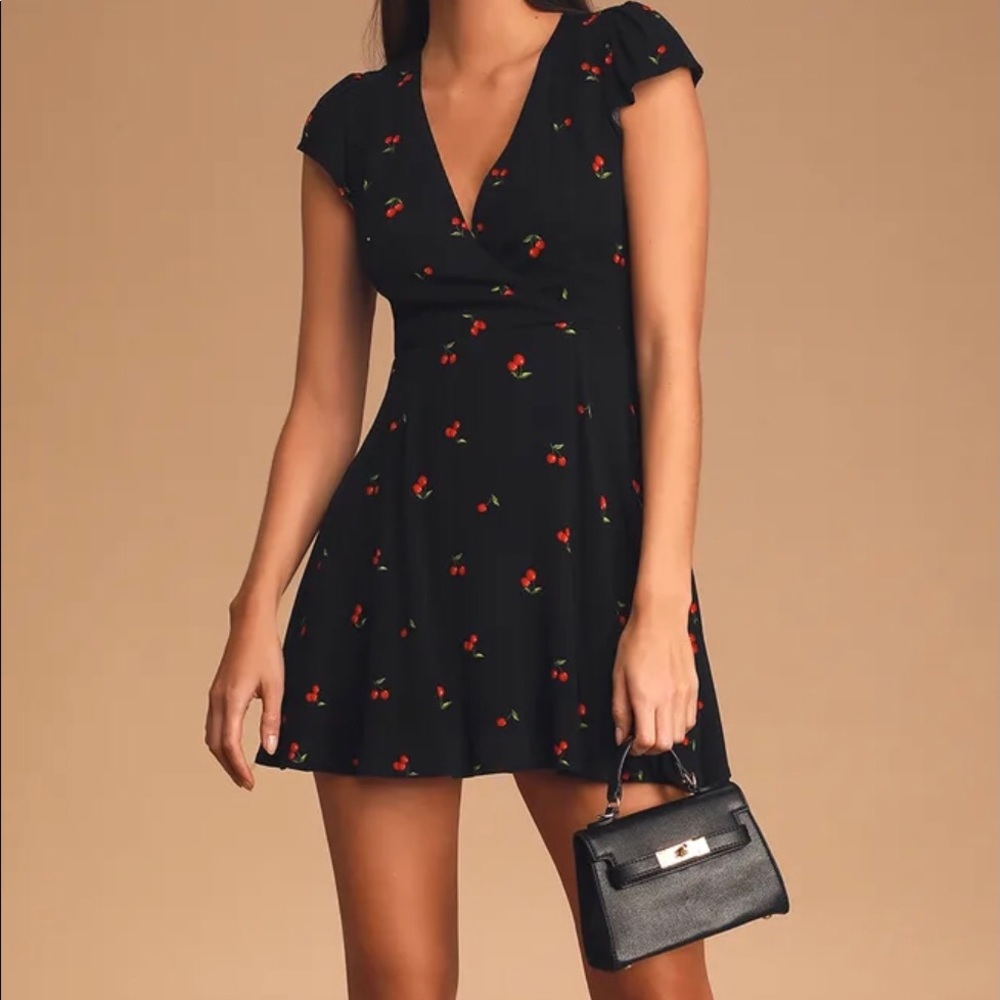 Lulu’s Best Day Ever Black Cherry Print Skater Dress